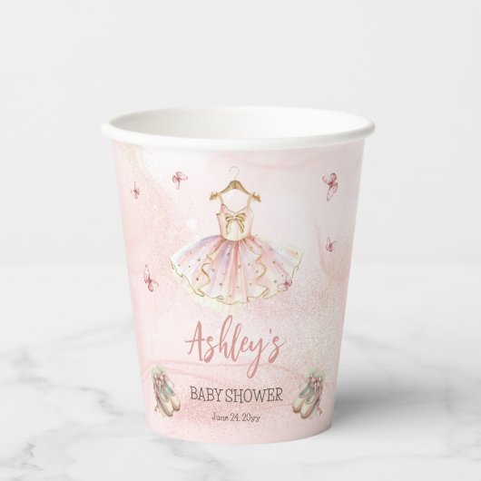 かわいいピンクのリトルバレリナツチュガールベビーシャワー 紙コップ (正面)