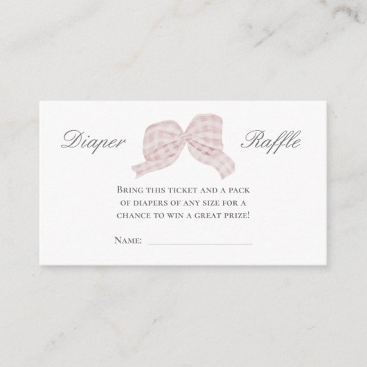 かわいいピンクのリボンおむつラッフルカード エンクロージャーカード (正面)