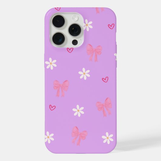かわいいピンクのリボンとデイジーの模様のiPhone 15 Pro Maxケース iPhoneケース (裏面)