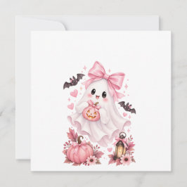 かわいいピンクのリボンのおばけのハロウィンステッカー 招待状
