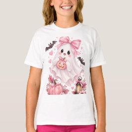 かわいいピンクのリボンのおばけのハロウィンステッカー Tシャツ