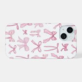 かわいいピンクのリボンのスマホケース iPhone 15ケース (裏面横)