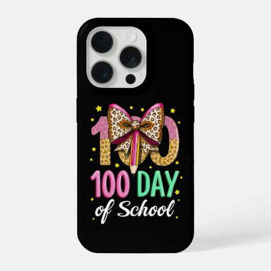 かわいいピンクのリボンの先生用100日目の学校のお祝い iPhoneケース (裏面)