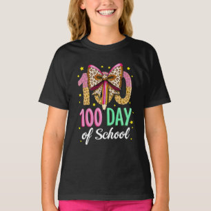 かわいいピンクのリボンの先生用100日目の学校のお祝い Tシャツ