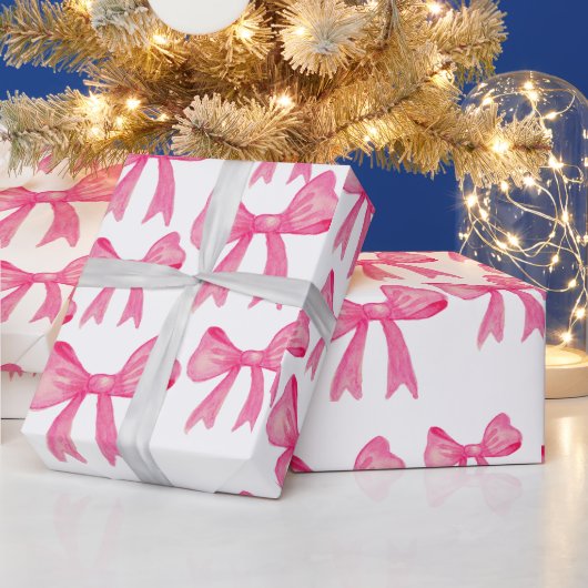 かわいいピンクのリボンの包装紙 ラッピングペーパー (クリスマス)