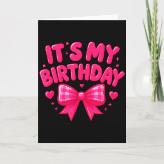 かわいいピンクのリボンハート お誕生日おめでとう カード (正面)