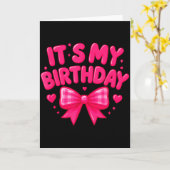 かわいいピンクのリボンハート お誕生日おめでとう カード (黄色い花)