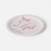 かわいいピンクのリボン女の子ベビーシャワー ペーパープレート (アングル)