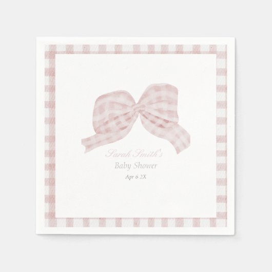 かわいいピンクのリボン赤ちゃんシャワー スタンダードカクテルナプキン (正面)