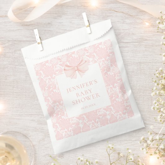 かわいいピンクのリボン赤ちゃん名門私立校風のガールシャワー フェイバーバッグ (クリップ留めされた状態)