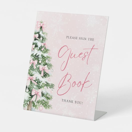 かわいいピンクのリボン クリスマスツリー ゲストブックサイン 台座サイン (正面)