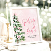 かわいいピンクのリボン クリスマスツリー フォトブースサイン ポスター