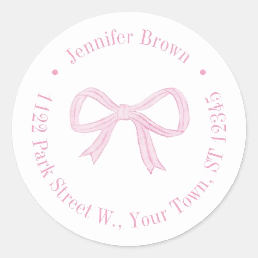 かわいいピンクのリボン ベイビーシャワーのお返し住所ラベル ラウンドシール (正面)