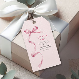 かわいいピンクのリボン 女の子のベビーシャワー ギフトタグ