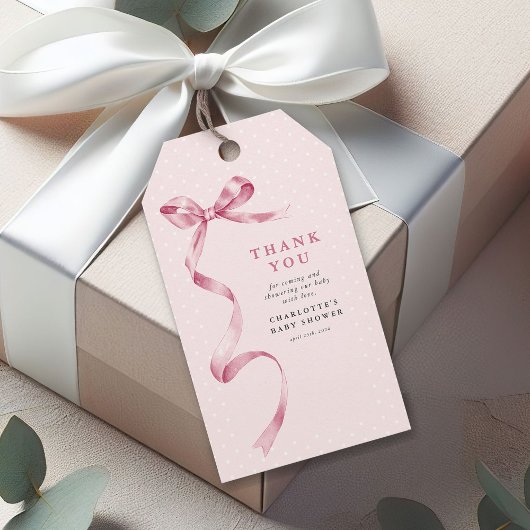 かわいいピンクのリボン 女の子のベビーシャワー ギフトタグ