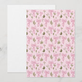 かわいいピンクのリボン 花柄 シームレスパターン 招待状 (正面/裏面)