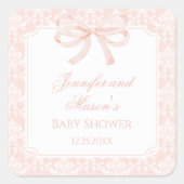 かわいいピンクのリボンbohemian赤ちゃんガールシャワー スクエアシール (正面)