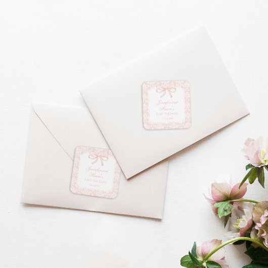 かわいいピンクのリボンbohemian赤ちゃんガールシャワー スクエアシール