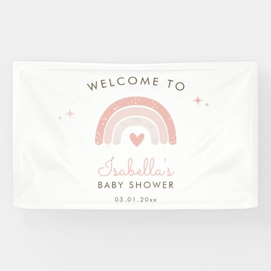 かわいいピンクのレインボーウォーターカラーベビーシャワーへようこそ 横断幕 (横)