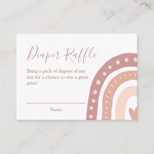 かわいいピンクのレインボーガールベビーシャワーおむつラッフル エンクロージャーカード (正面)