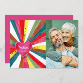 かわいいピンクのレインボーハート写真 シーズンカード (正面/裏面)