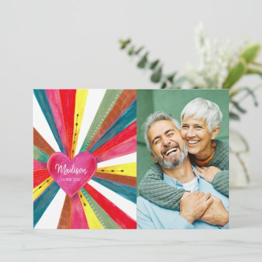 かわいいピンクのレインボーハート写真 シーズンカード (スタンド正面)