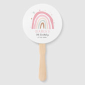 かわいいピンクのレインボー子供の誕生日パーティー写真 ハンドファン (正面)