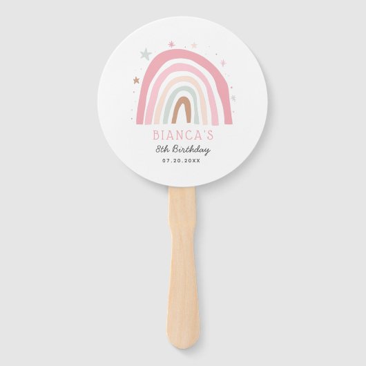 かわいいピンクのレインボー子供の誕生日パーティー写真 ハンドファン (正面)