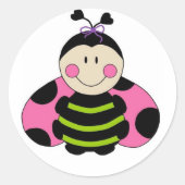 かわいいピンクのレディバグ ラウンドシール (正面)