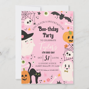 かわいいピンクのレトロな誕生日ハロウィンパーティー 招待状