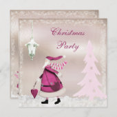 かわいいピンクのレトロサンタクリスマスパーティー招待状 招待状 (正面/裏面)