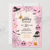 かわいいピンクのレトロハロウィンパーティー 招待状 (正面)