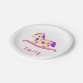 かわいいピンクのロッキングホースガーリー誕生日パーティー ペーパープレート (アングル)