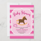かわいいピンクのロッキングホース女の子の赤ちゃんシャワー 招待状 (正面)