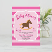 かわいいピンクのロッキングホース女の子の赤ちゃんシャワー 招待状 (スタンド正面)