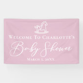 かわいいピンクのロッキングホース赤ちゃんシャワーカスタムパーティー 横断幕 (横)