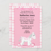 かわいいピンクのロッキングホース赤ちゃんシャワー招待状 招待状 (正面/裏面)