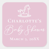 かわいいピンクのロッキングホース赤ちゃんシャワー スクエアシール (正面)