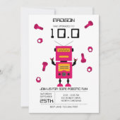 かわいいピンクのロボットテーマキッズロボット誕生日パーティー 招待状 (正面)