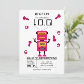 かわいいピンクのロボットテーマキッズロボット誕生日パーティー 招待状 (スタンド正面)