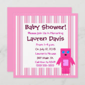 かわいいピンクのロボットベビーシャワー招待状 招待状 (正面/裏面)