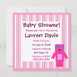 かわいいピンクのロボットベビーシャワー招待状 招待状