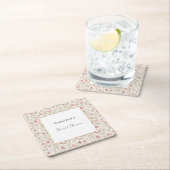 かわいいピンクのロマンチックな花のブライダルシャワー スクエアペーパーコースター (インサイチュ)