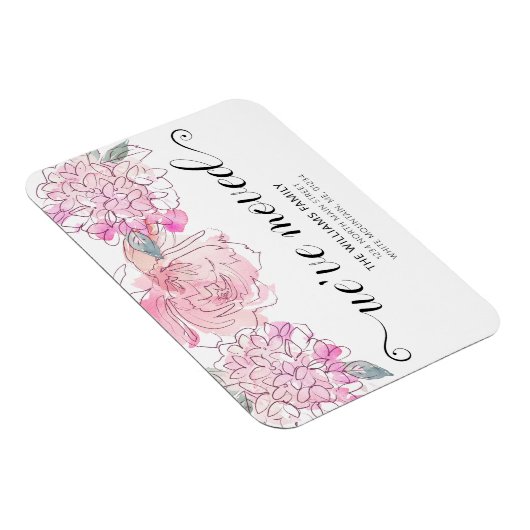 かわいいピンクのローズアジサイの水の色のフローラ移動 マグネット (右側)