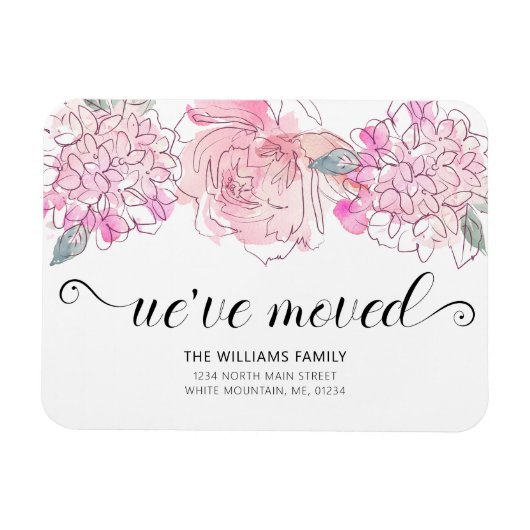 かわいいピンクのローズアジサイの水の色のフローラ移動 マグネット (横)