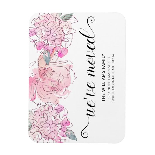 かわいいピンクのローズアジサイの水の色のフローラ移動 マグネット (縦)