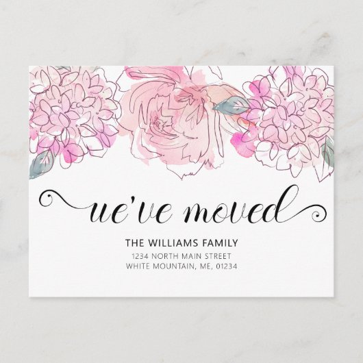 かわいいピンクのローズアジサイの水の色のフローラ移動 案内ポストカード (正面)