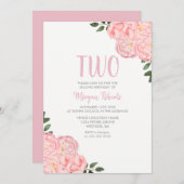 かわいいピンクのローズガールズ2nd誕生日パーティー招待状 招待状 (正面/裏面)