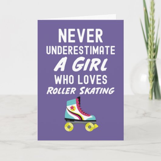 かわいいピンクのローラースケーターカード 赤ちゃんの女の子 子供向け カード (正面)