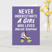 かわいいピンクのローラースケーターカード 赤ちゃんの女の子 子供向け カード (黄色い花)